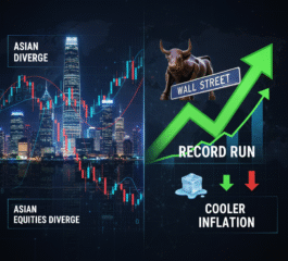 Asian equities diverge as Wall Street extends record run on cooler inflation