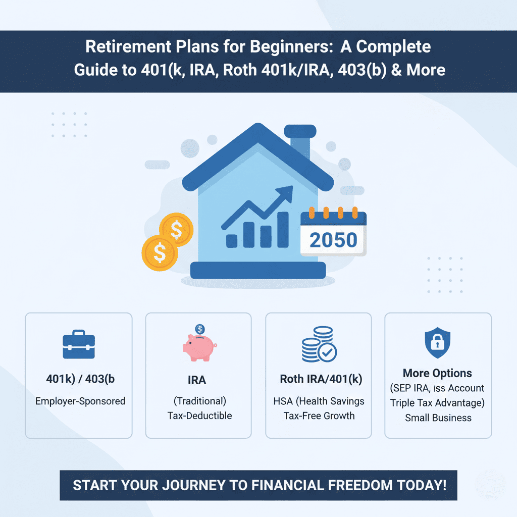 Retirement Plans for Beginners: A Complete Guide to 401(k), IRA, Roth 401(k)/IRA, 403(b) & More
