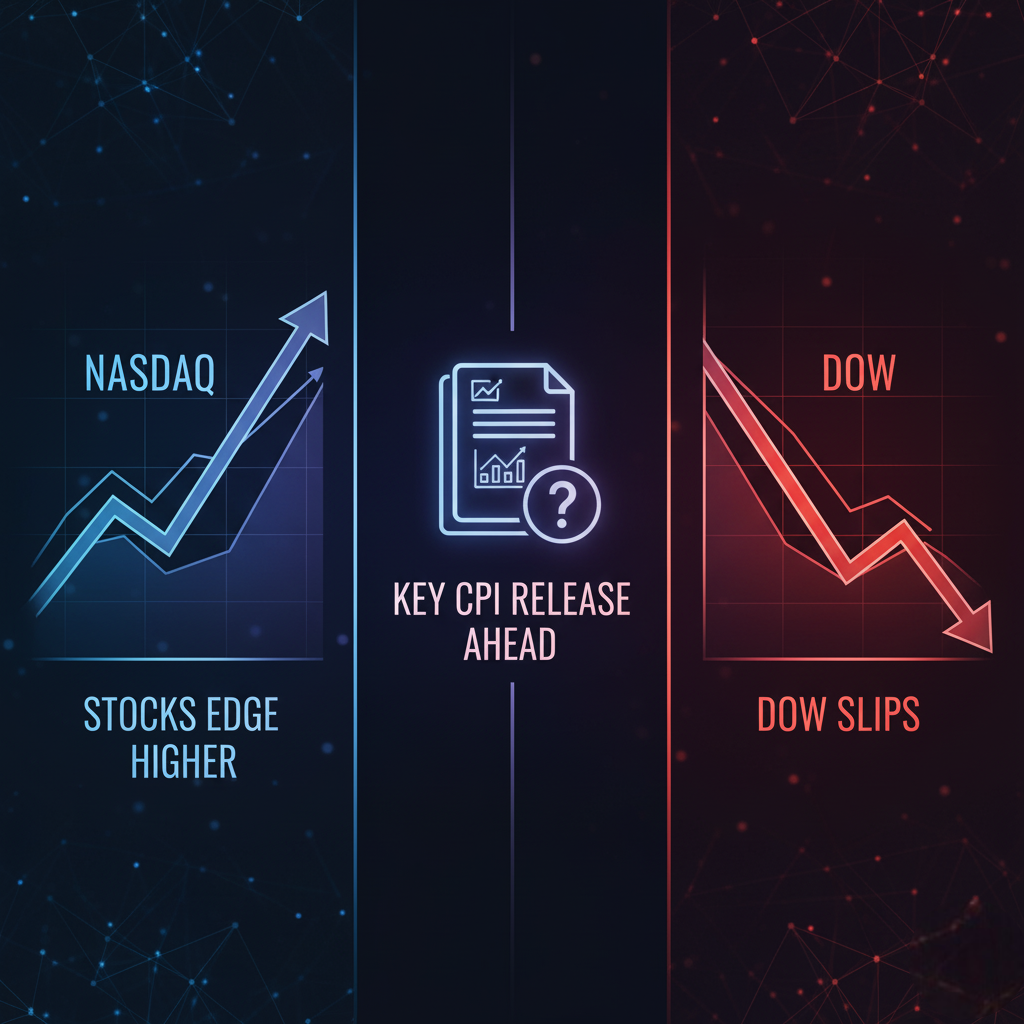 Stocks edge higher on Nasdaq while Dow slips ahead of key CPI release