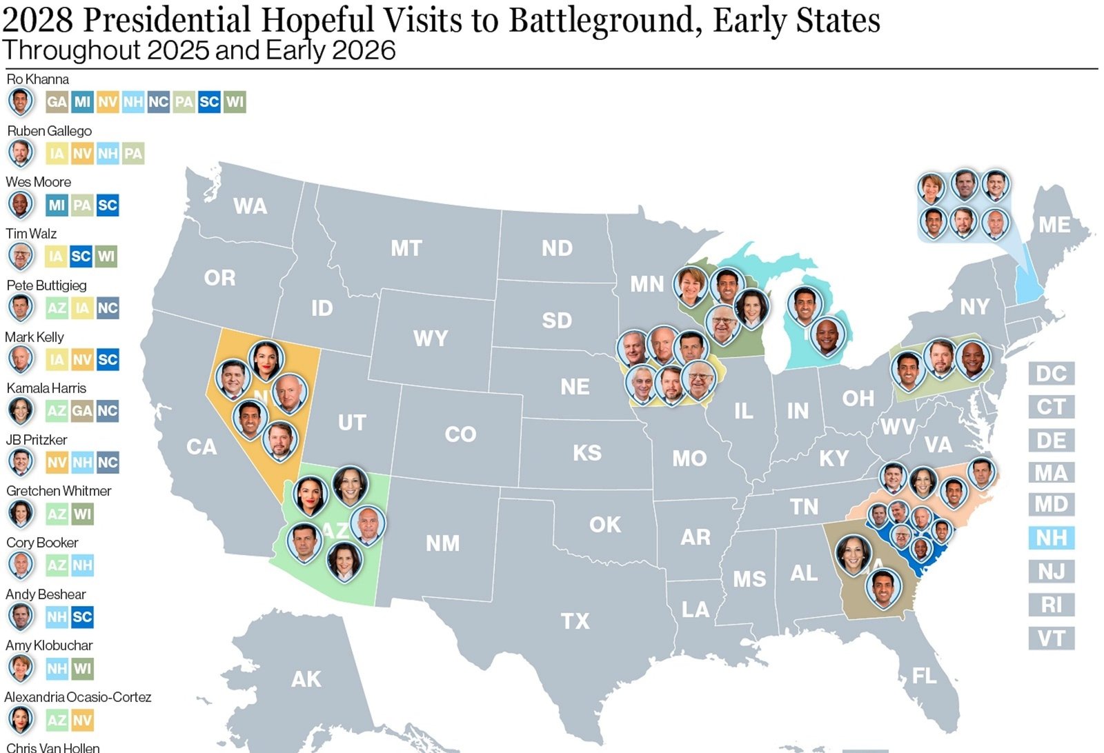 Democratic hopefuls ramp up travel to early and swing states ahead of 2026 contests - Imagem do artigo original