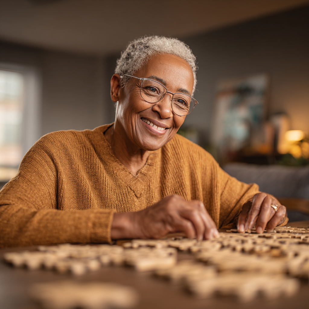 An elderly person engaging in mental exercises with a digital tablet, representing proactive strategies against cognitive decline.