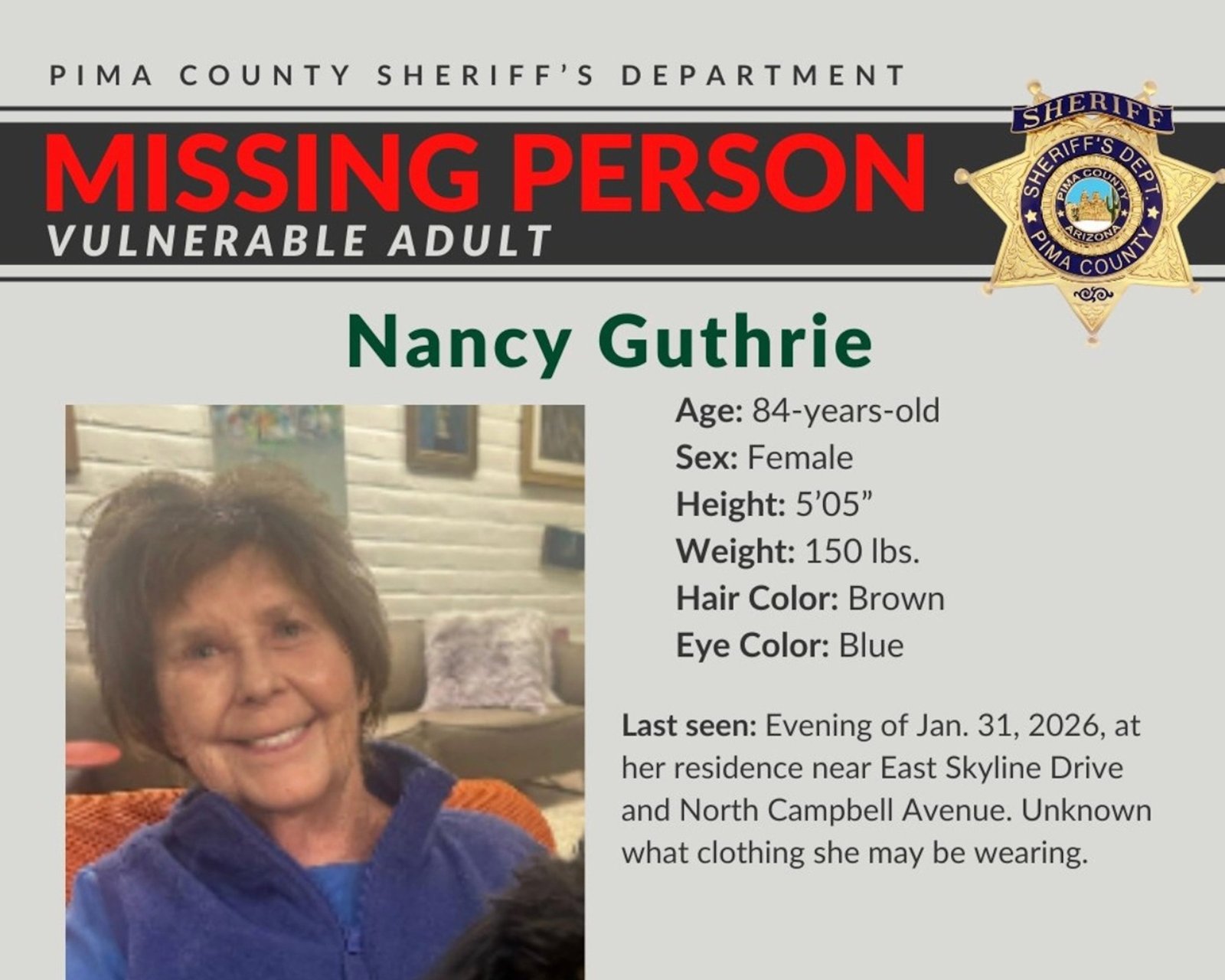 Savannah Guthrie’s 84-Year-Old Mother Reported Missing in Arizona; Investigators Treat Home as Crime Scene - Imagem do artigo original